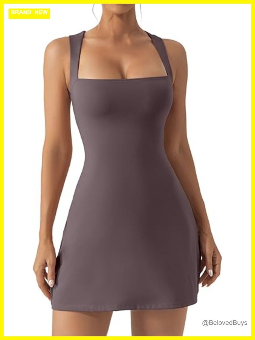 Women's Square Neck Sleeveless Tank Bodycon Mini Dress with Stretch